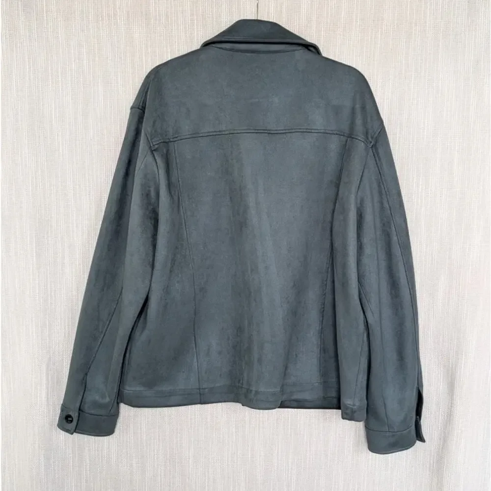 Zara Faux Suede Overshirt Jacket in Turquoise 3046/506 Mens XL Button Front